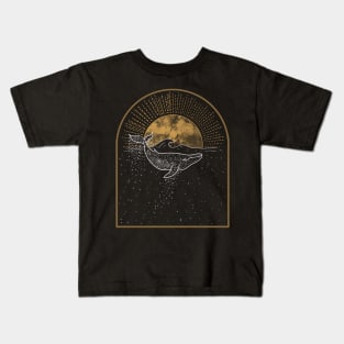 frame with Whale in sea of stars with rising Sun, celestial Kids T-Shirt